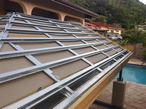 sheet metal patio roof|framing for metal roofing patio.